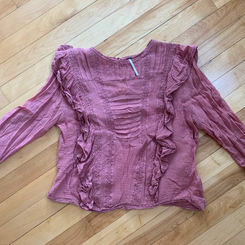 Free People Mauve Pink Ruffled Gauze Blouse